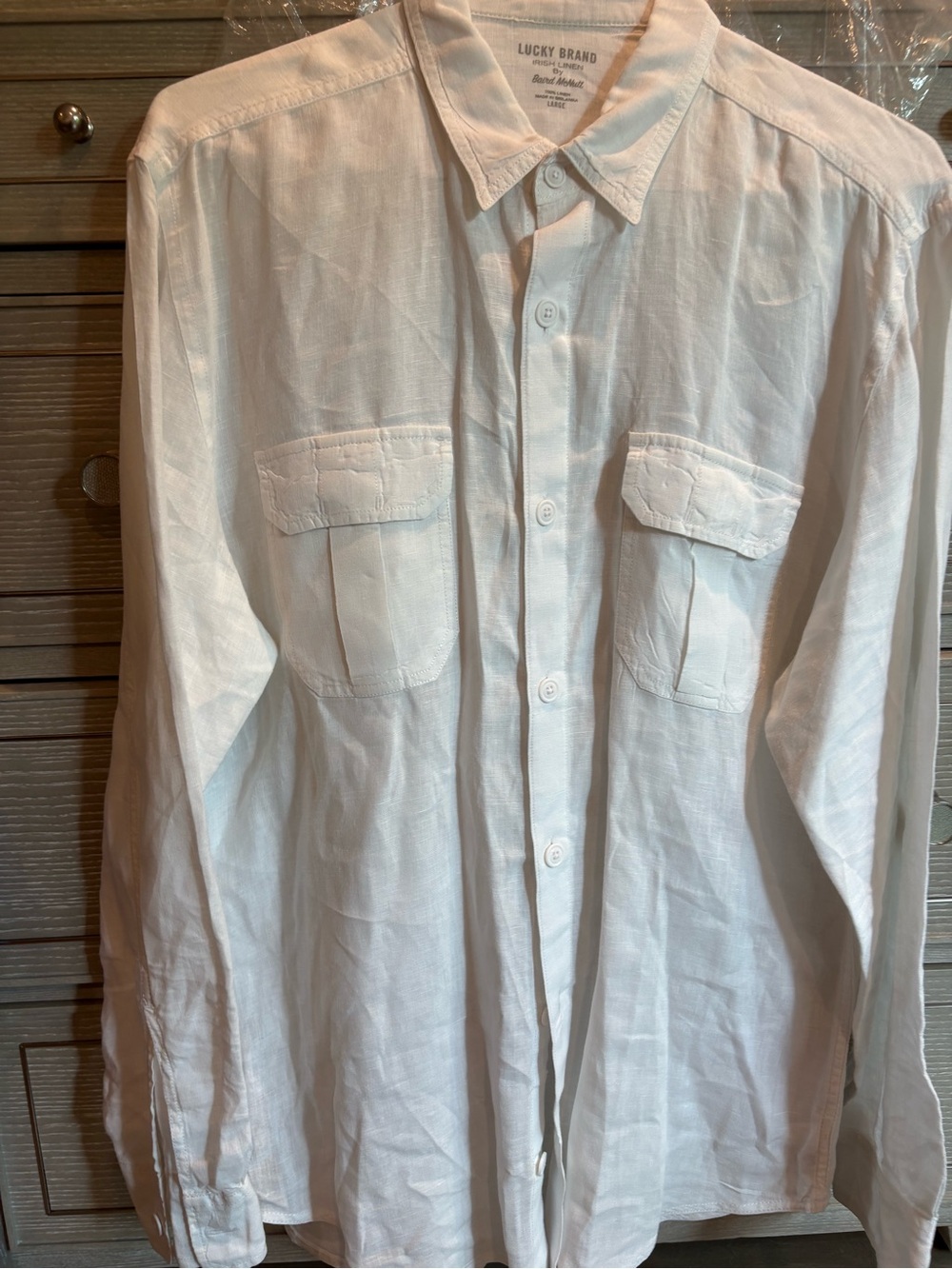 Lucky Brand White Linen Casual Button-Down Shirt